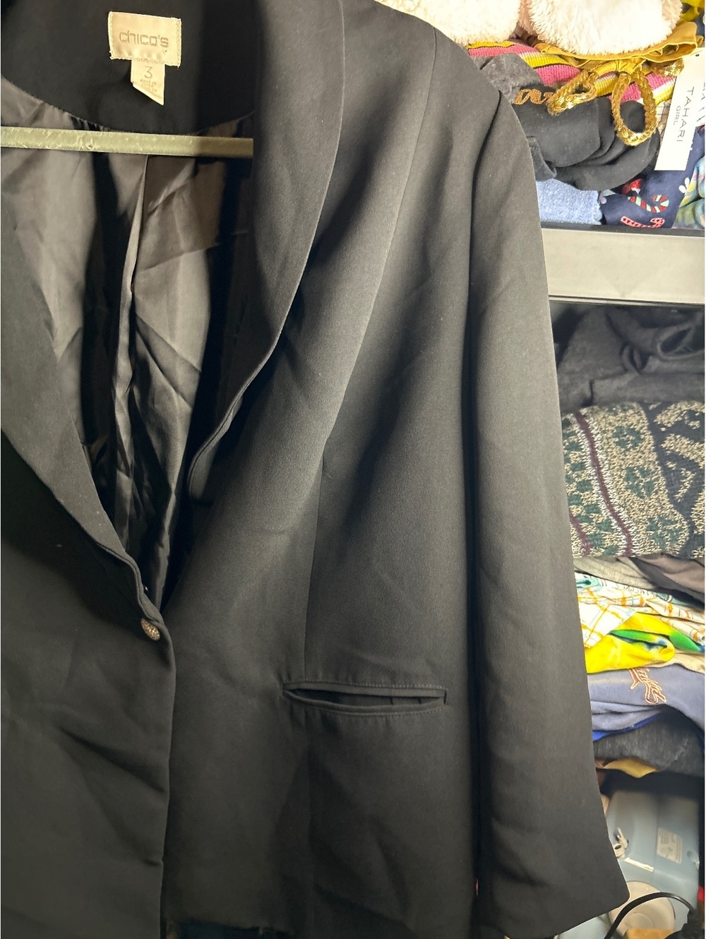 Chico's Black Blazer with Decorative Button Size 3